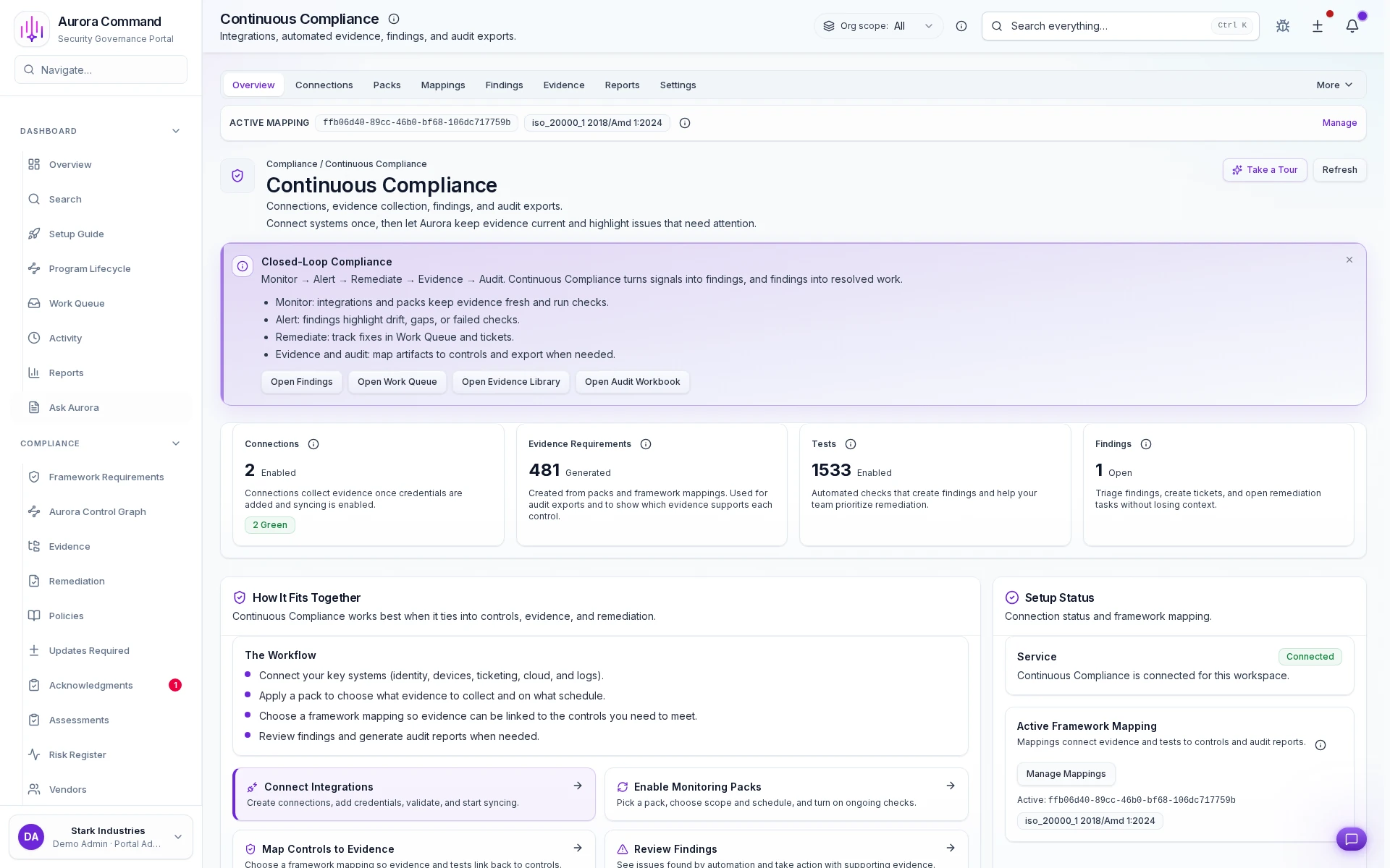 Watch compliance checks run continuously - connected sources, mapped evidence, zero last-minute scramble.